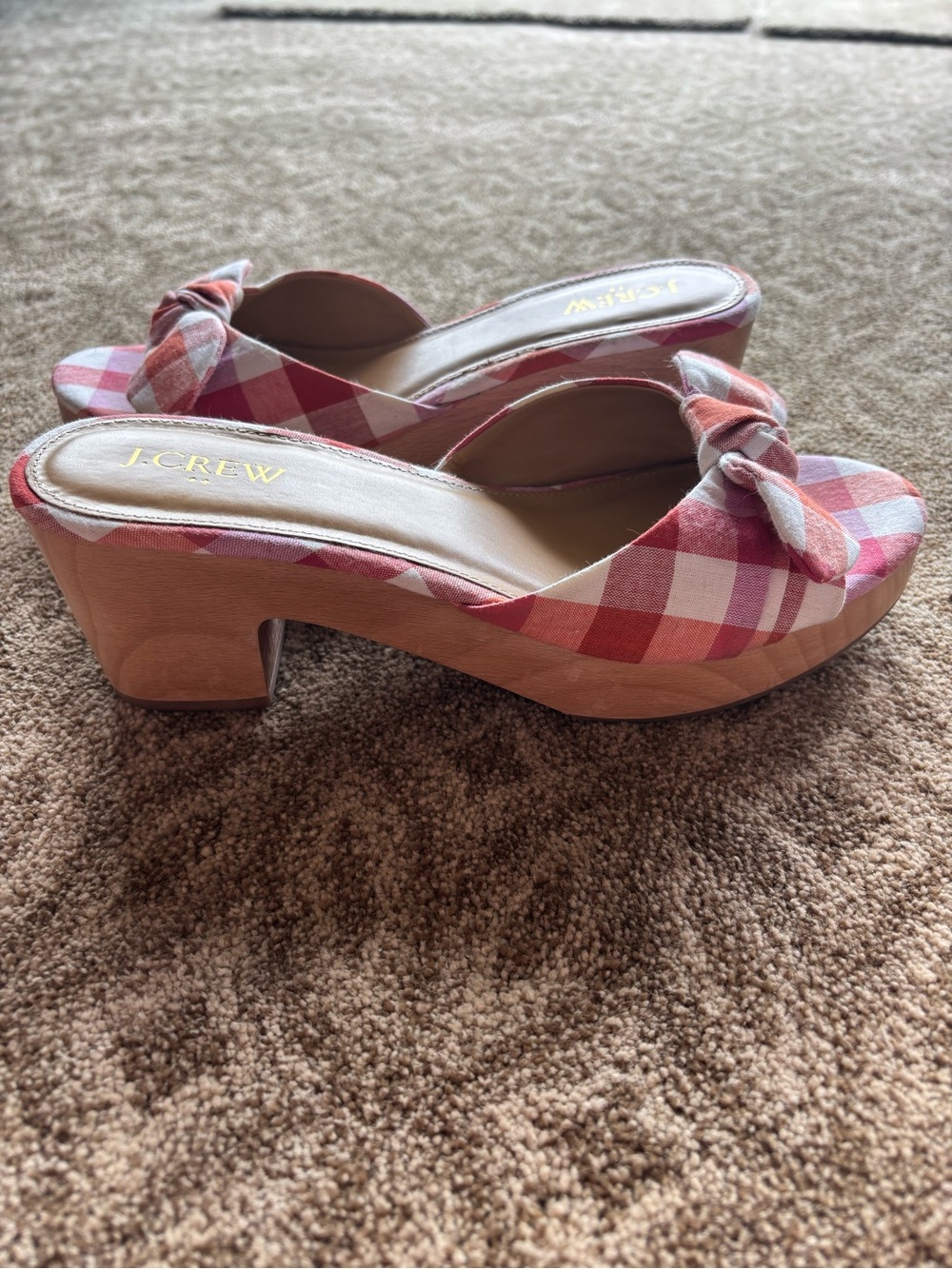 J. Crew Pink & Coral Gingham Knot Mules - Picture 5 of 10